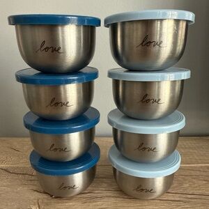 ELLEN DEGENERES ED "LOVE" small stainless prep bowls w/lid storage containers x8